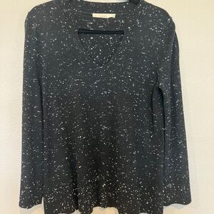 LOFT Black Speckled White Cutout Choker Sweater Bell Sleeve Size XS